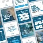 Eine Collage aus wirtschaftsbezogenen Grafiken und Texten in deutscher Sprache hebt Beratungsdienste und Logistik hervor und integriert Tipps und Erinnerungen für soziale Medien. Sie enthält Werbeinhalte in einem blau-weißen Farbschema und ist perfekt für alle, die sich für Einblicke in das Social-Media-Management interessieren.