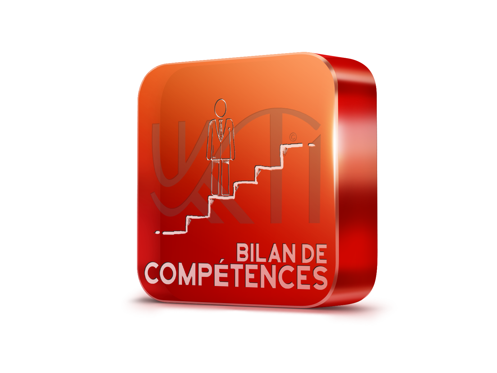 Kti Consulting Coaching personnel, Icône 3D rouge et orange avec une figure montant les escaliers, représentant l'évaluation des compétences. Le texte indique "Bilan de Compétences. Coaching pour entreprise Kti Consulting Coaching personnel, Icône 3D rouge et orange avec une figure montant les escaliers, représentant l'évaluation des compétences. Le texte indique "Bilan de Compétences. Coaching pour entreprise