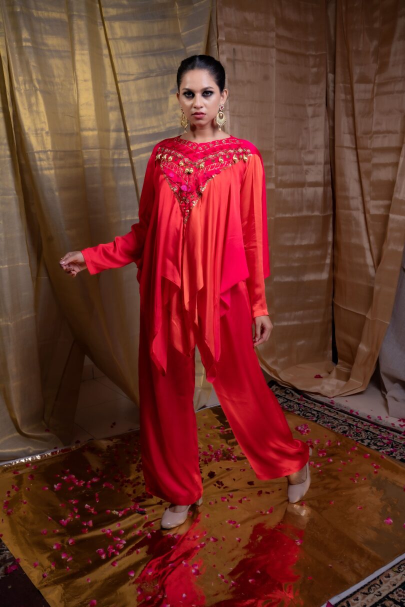 Kaftan set with uneven top