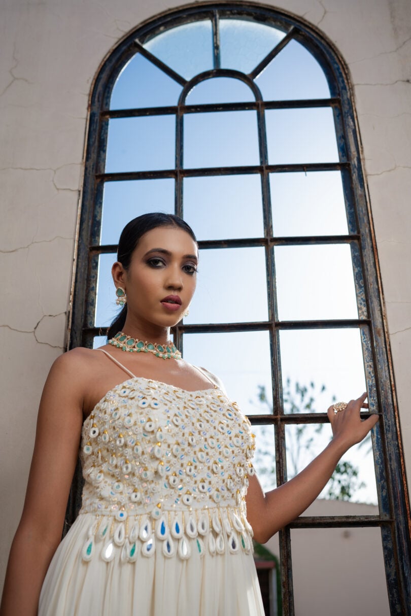 Lucknowi Choli Ivory Long Dress - Image 2