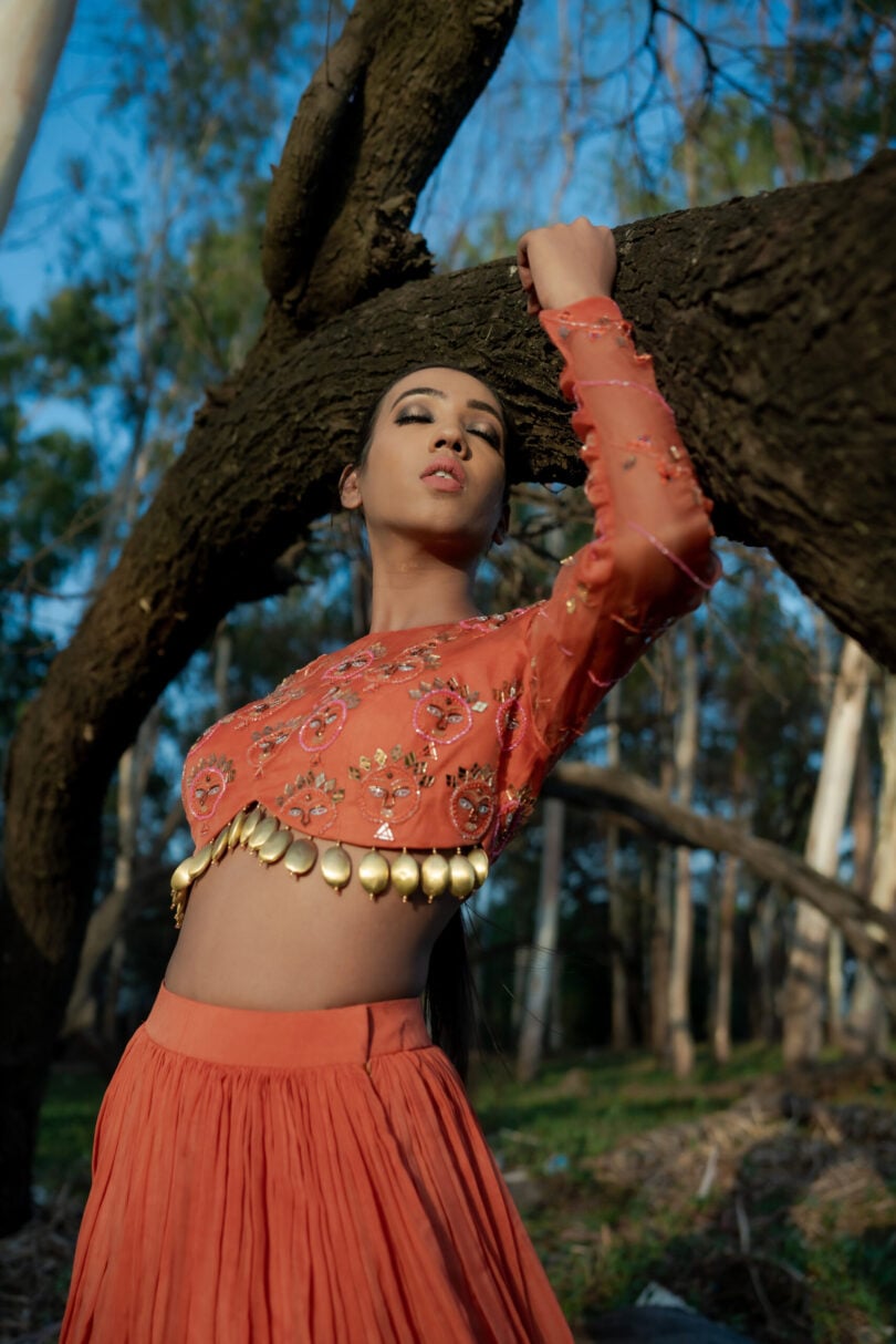 Rustic Orange Organza Skirt Top Set - Image 2