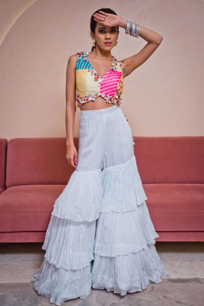Multi Coloured Top and Flared Pants Set