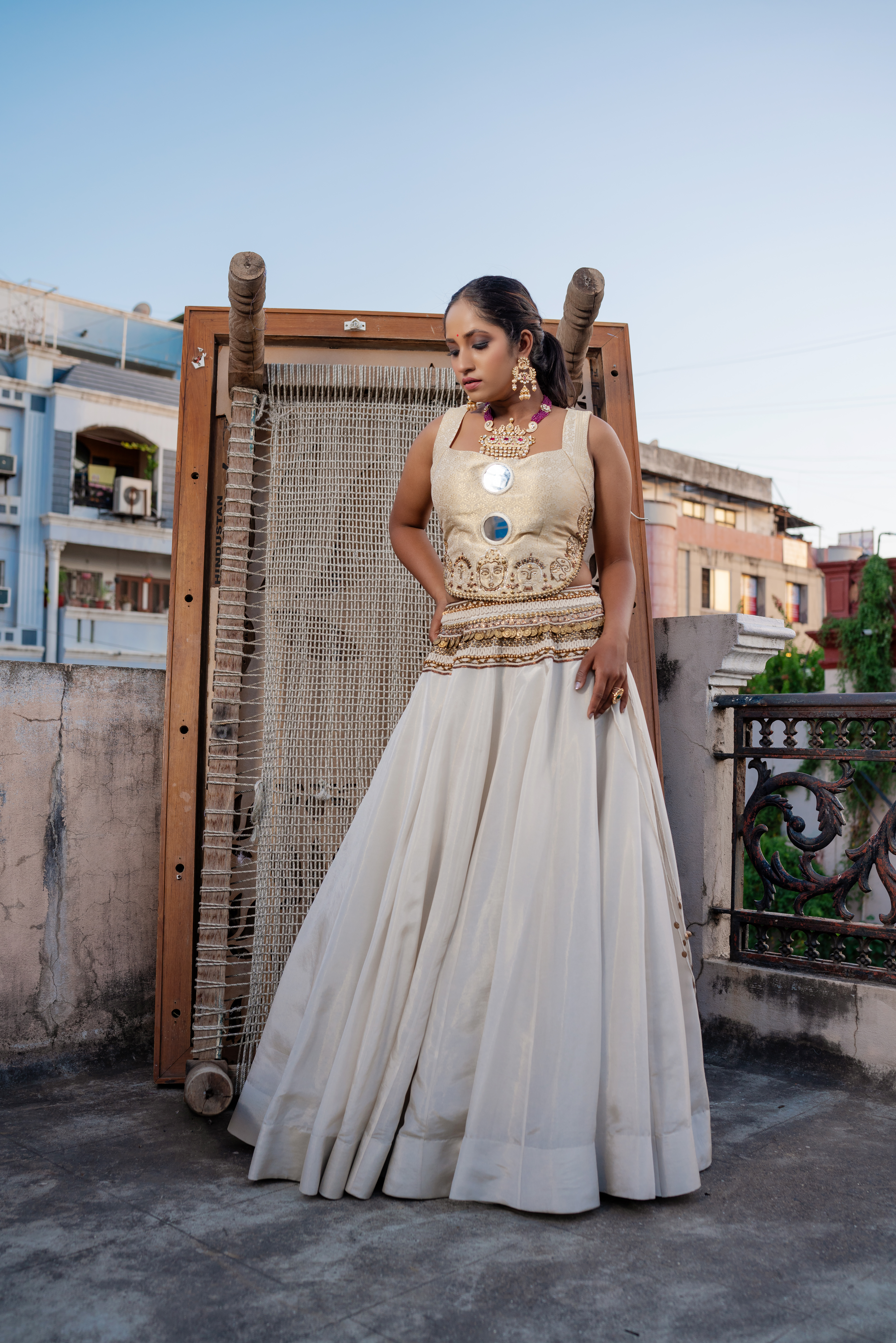 Jama Koti Style Choli and Lehenga Set