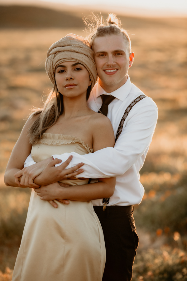 6G4A7434 couple, young love, boy and girl, poppy fields, golden hour, elopement