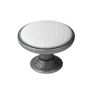 pomo mueble metal 37mm plata vieja con piel sintetica blanca bouton metal pour meuble 37mm argent vieilli avec peau synthetique blanc