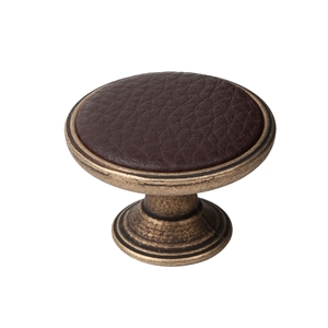 pomo mueble metal 37mm cuero vibro con piel sintetica marron bouton metal pour meuble 37mm vieux laiton avec peau synthetique marron
