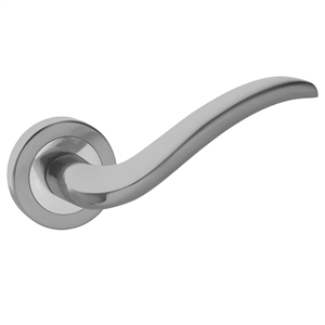 poignee jeu de 2 poignees de porte sur rosace ronde finition en chrome satine ma825