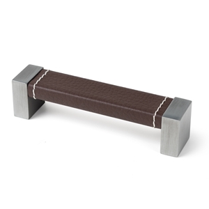 tirador asa mueble 96mm piel sintetica marron pies plata vieja poignee 96mm peau synthetique marron avec argent vieilli