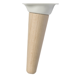 bois de hetre pied conique incline hauteur 150mm brut plaque metallique blanche