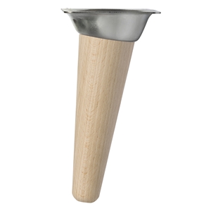 pied conique incline en bois de hetre hauteur 150mm brut plaque metallique zinguee