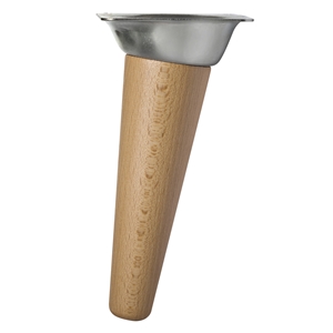 pied conique incline en hetre hauteur 150mm verni plaque metallique zinguee