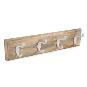 Ofertas - percha pared madera mango natural 4 ganchos blancos
