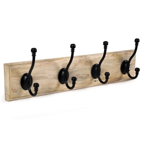 Ofertas - percha pared madera mango natural 4 ganchos negro