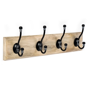 Ofertas - percha pared madera mango natural 4 ganchos negros decape