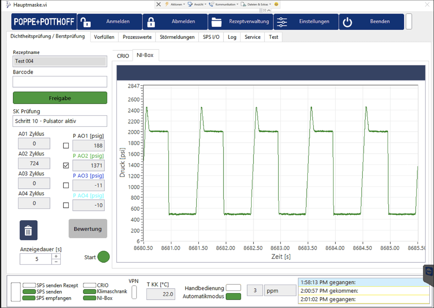 airbus trapezoid pressure curve with peak on Poppe + Potthoff Maschinenbau operator software