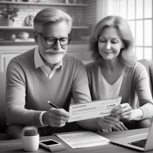 a couple receiving an insurance settlement cheque