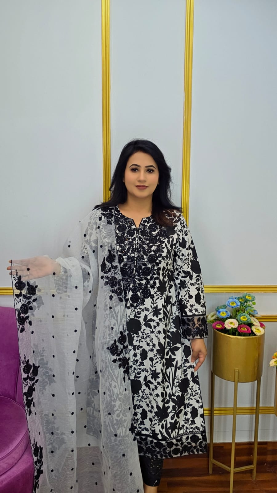 সিকুয়েন্স এম্ব্রয়ডারি আনস্টিচ থ্রি পিস | Sequence Embroidery Unstitched Three Piece | Shopping Zone BD | Style #KD1850B