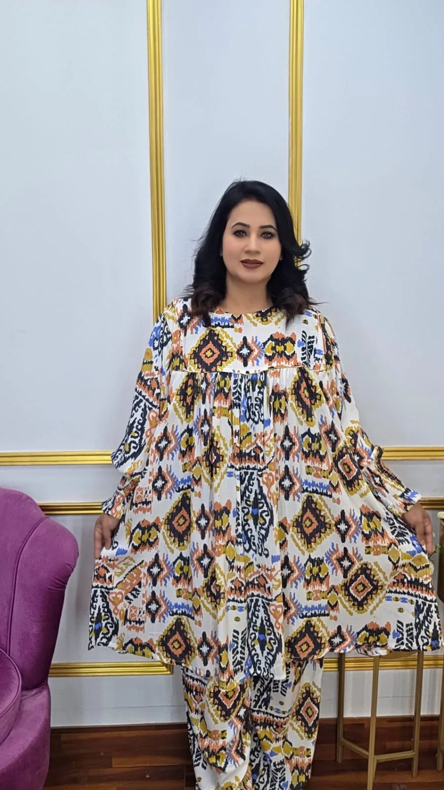 Kaftan Co-ords Set Imported Lilen Cod Piping