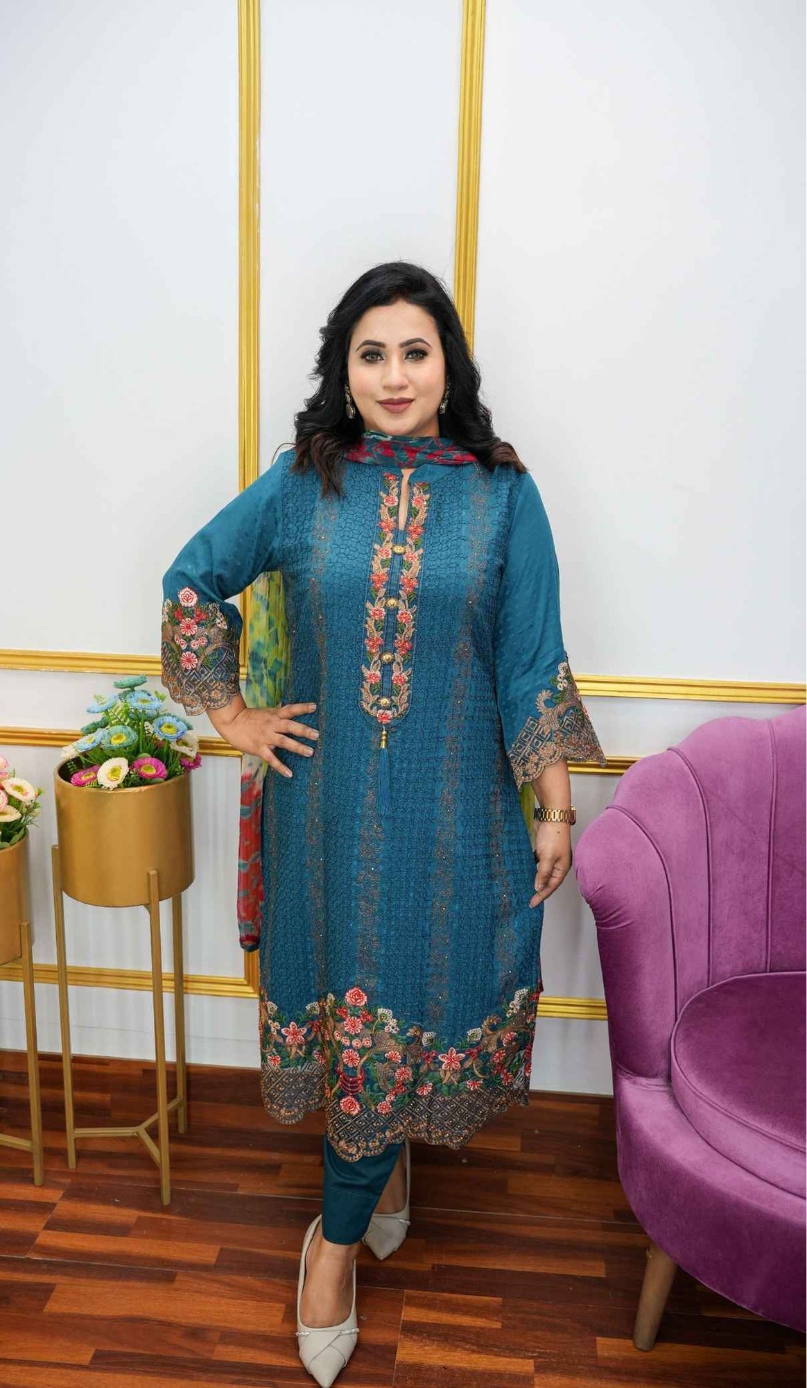 Gorgeous Three Piece Party Dress – Jacquard Maslin Silk Set