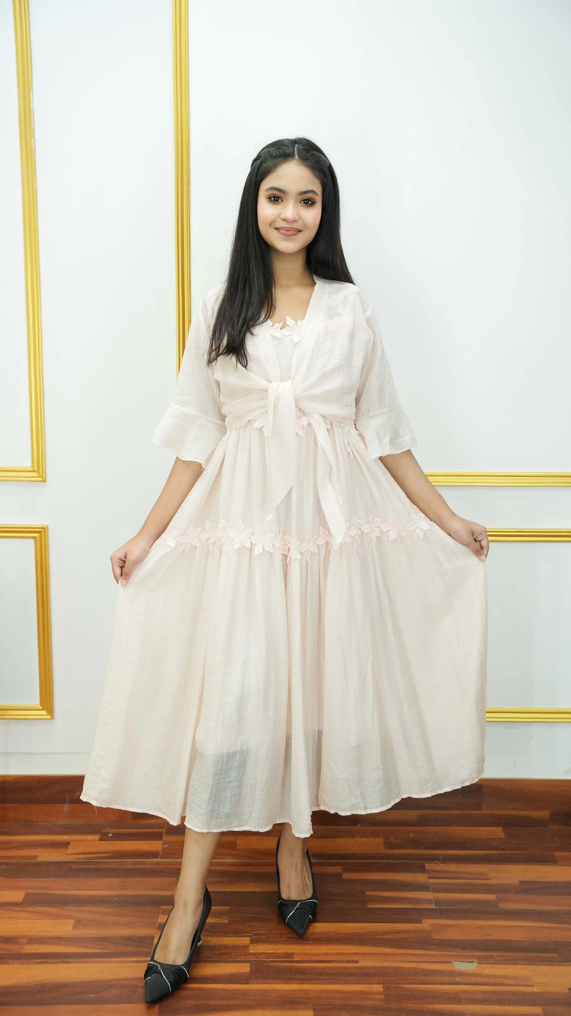 Thai Imported Pure Cotton Gown with Floral Lace Applique