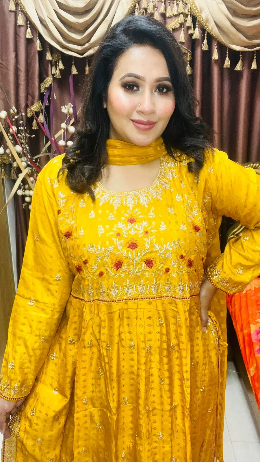 Nayra Gown | Jaquard Silk with Embroidery & Stones &ndash; Free Size