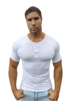 Camiseta masculina henley manga curta branca