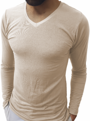 Camiseta Básica Masculina Gola V Médio Manga Longa