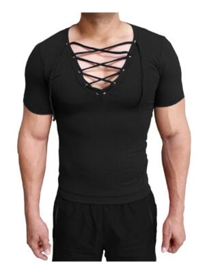 Camiseta Masculina Gola V Funda Com Cordão Manga Curta Sjons