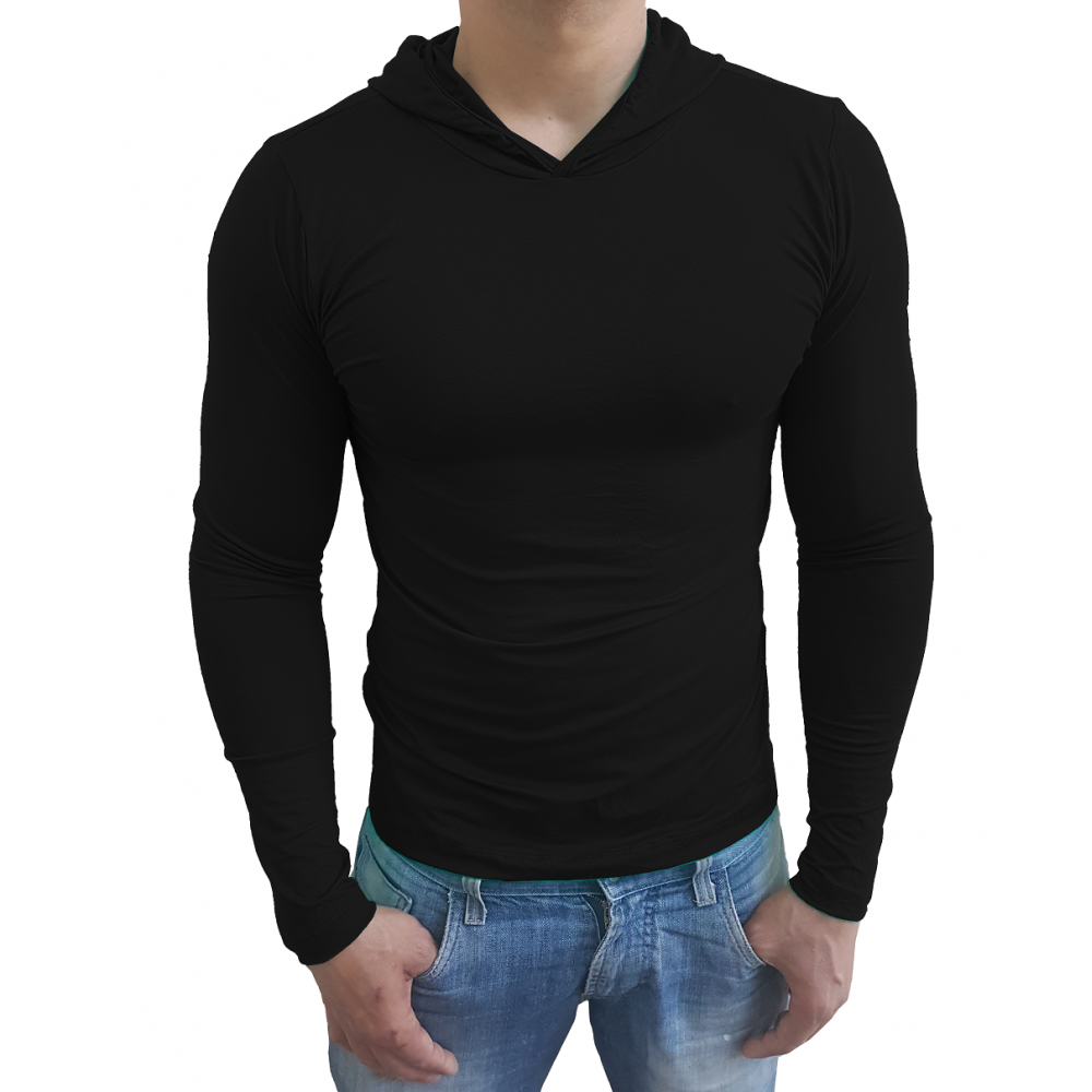 Camiseta Básica Masculina Com Capuz Manga Longa