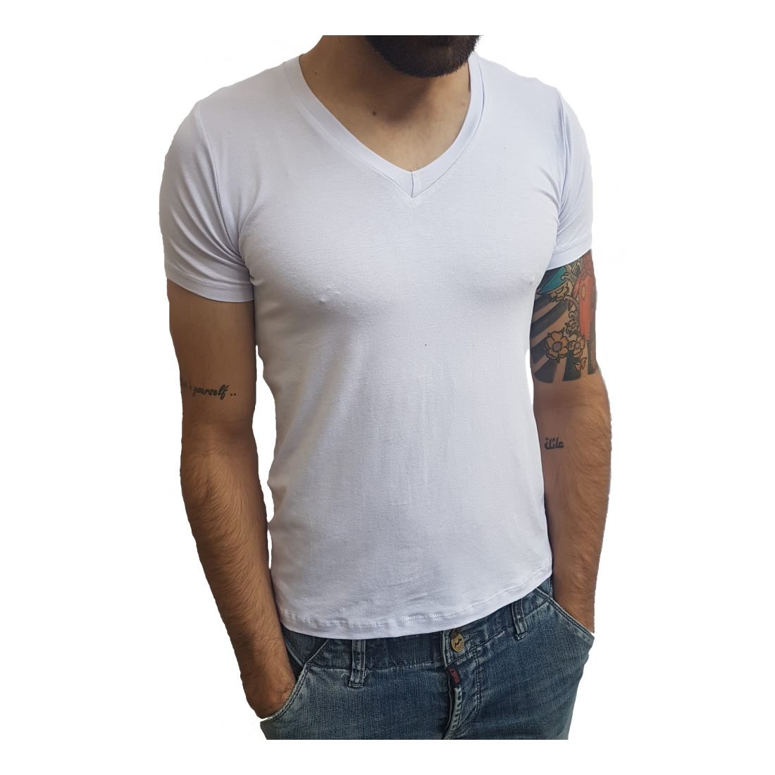 Camiseta Masculina Slim Gola V Média Manga Curta Sjons
