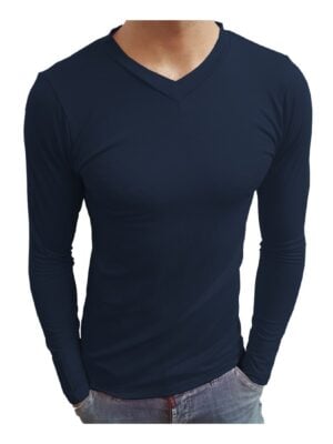 Camiseta Masculina Gola V Rasa Manga Longa Sjons