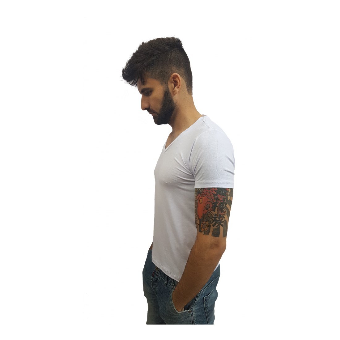 Camiseta Masculina Slim Gola V Média Manga Curta Sjons - Imagem 2