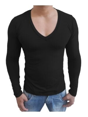 Camiseta Masculina Gola V Funda Manga Longa