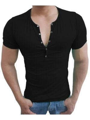 Camiseta Masculina Slim Botão de Pressão Manga Curta Sjons