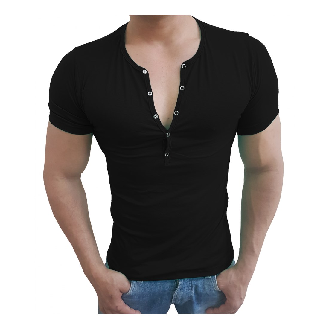 Camiseta Masculina Slim Botão de Pressão Manga Curta Sjons