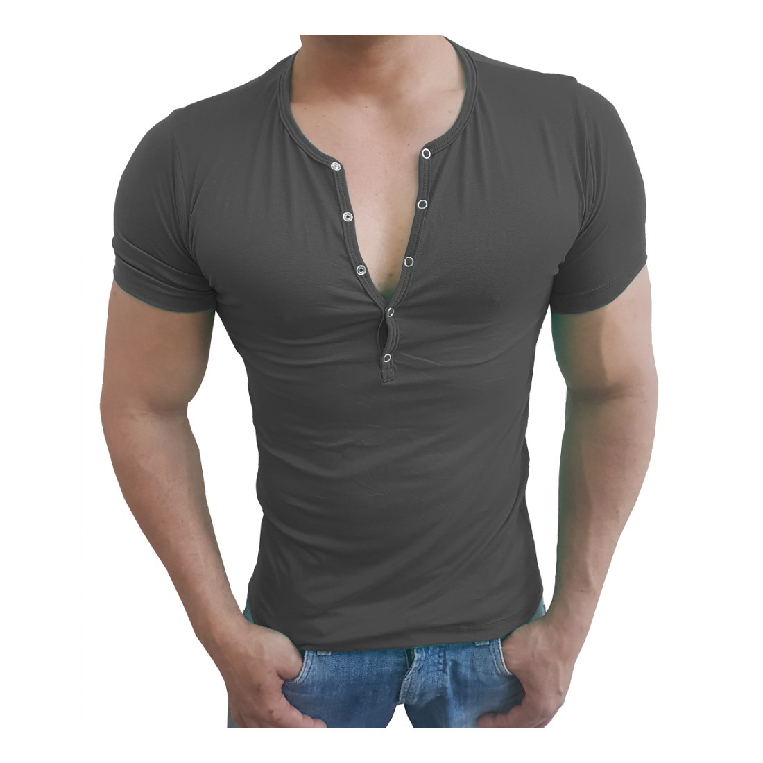 Camiseta Masculina Slim Botão de Pressão Manga Curta Sjons - Imagem 9