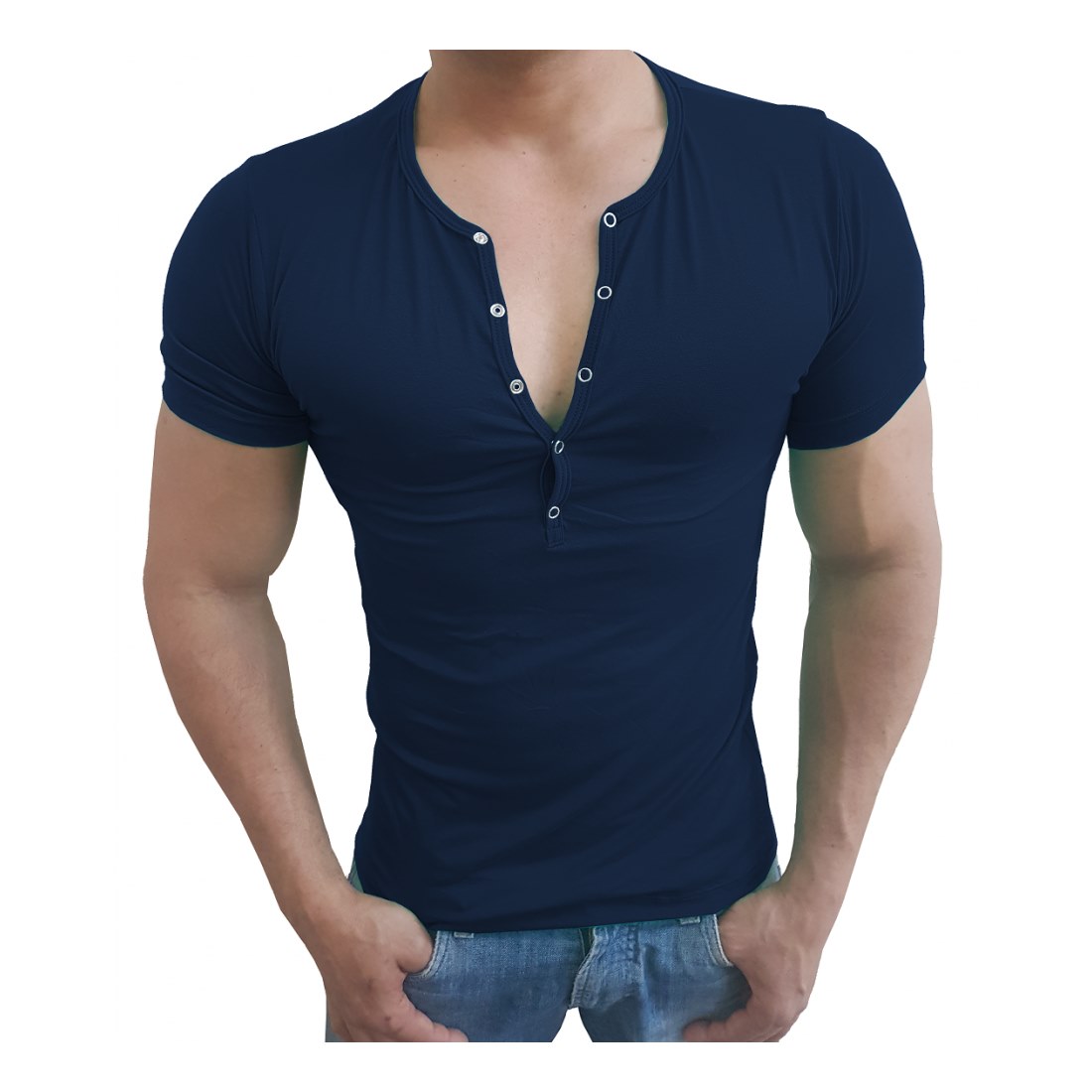 Camiseta Masculina Slim Botão de Pressão Manga Curta Sjons - Imagem 8
