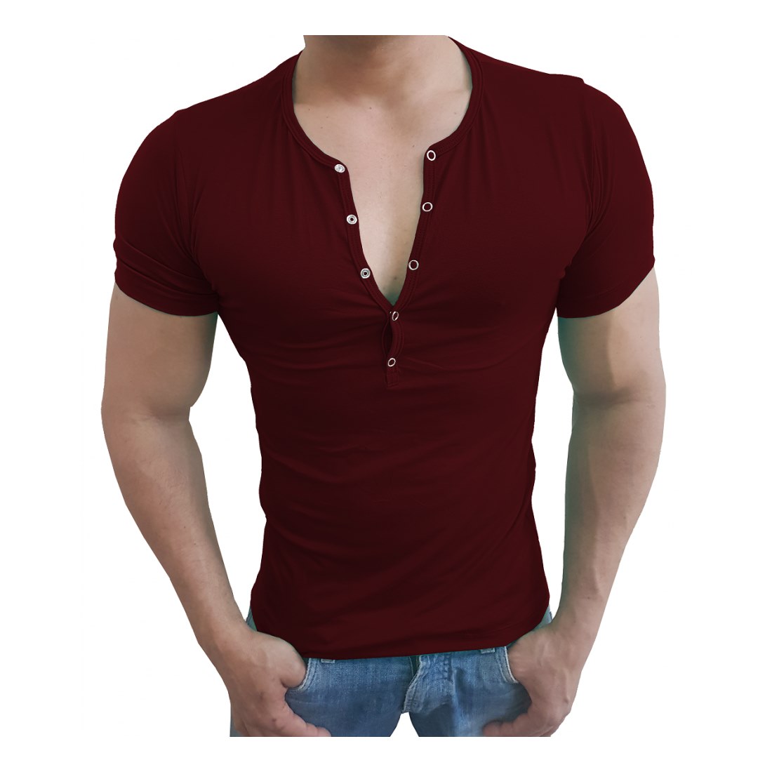 Camiseta Masculina Slim Botão de Pressão Manga Curta Sjons - Imagem 3