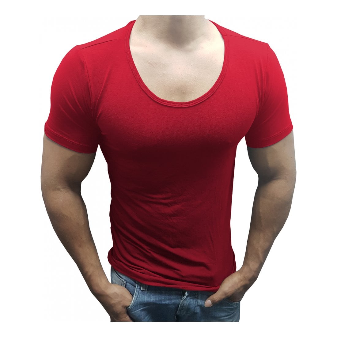 Camiseta Gola Canoa Básica Slim Lisa Manga Curta Sjons