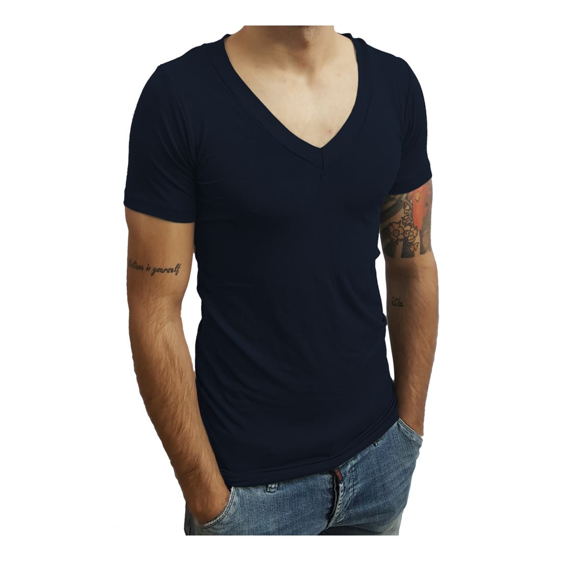 Camiseta Gola V Funda Básica Slim Lisa Manga Curta Sjons