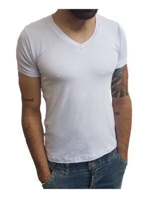 Camiseta Masculina Slim Gola V Média Manga Curta Sjons