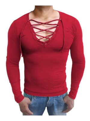 Camiseta Masculina Gola V Com Cordao Manga Longa