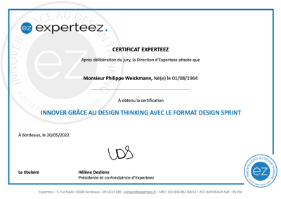 Certification "Innover grâce au Design Thinking avec le format Design Sprint Certification "Innover grâce au Design Thinking avec le format Design Sprint