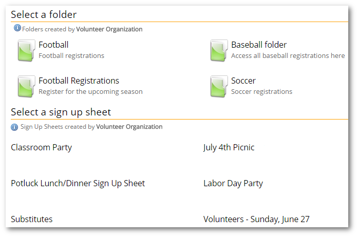 Example of TimeToSignUp sign up sheet list