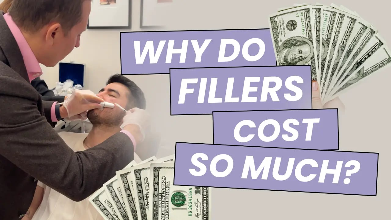 Why Do Fillers Cost So Much youtube thumbnail, image of a doctor injecting patient with fillers