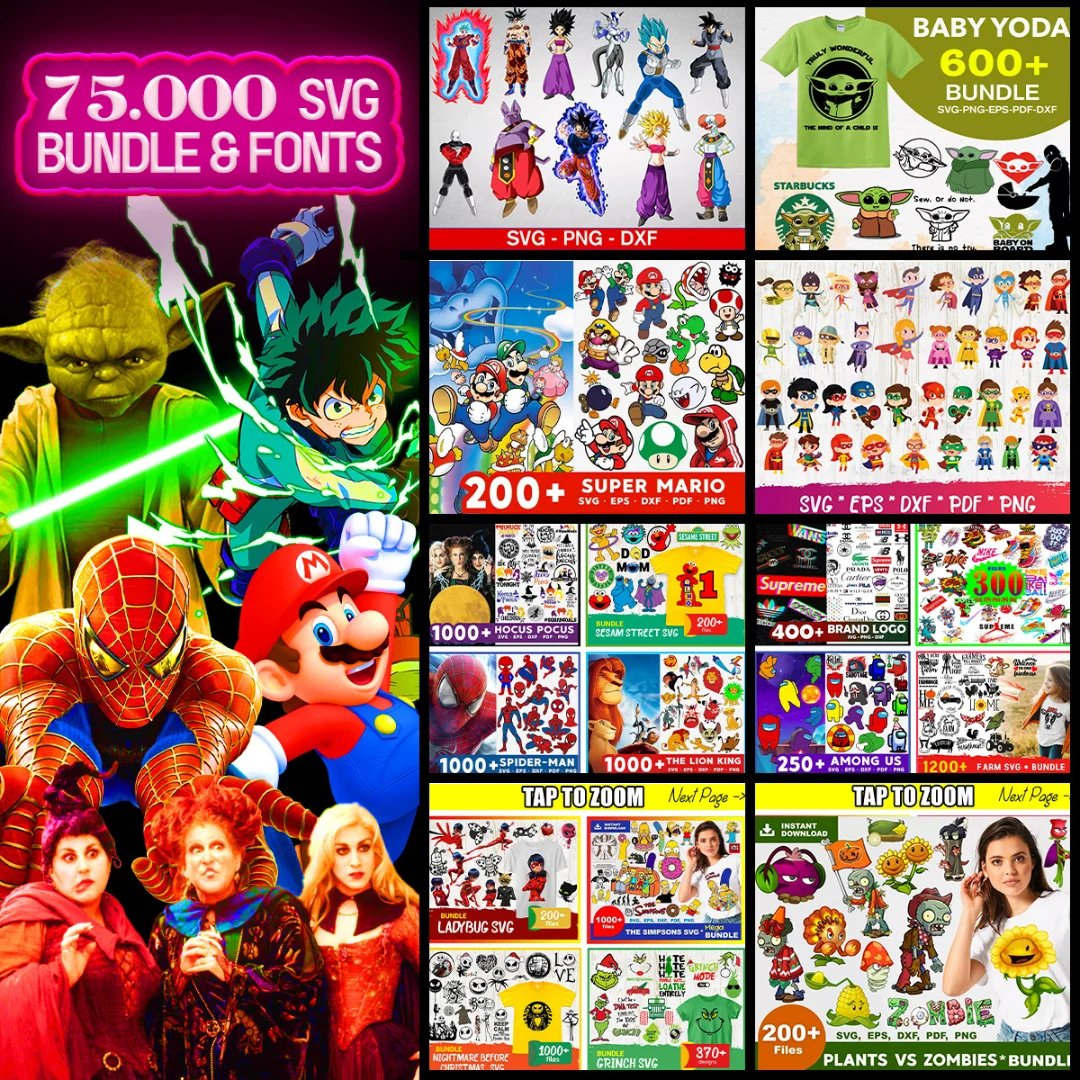 75,000+ SVG Bundle with Fonts – Ultimate DIY Collection for Cricut