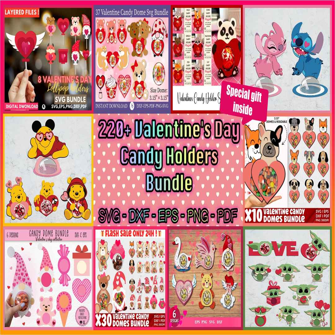 Valentines day svg Bundle – 220+ Cute Candy Holders!