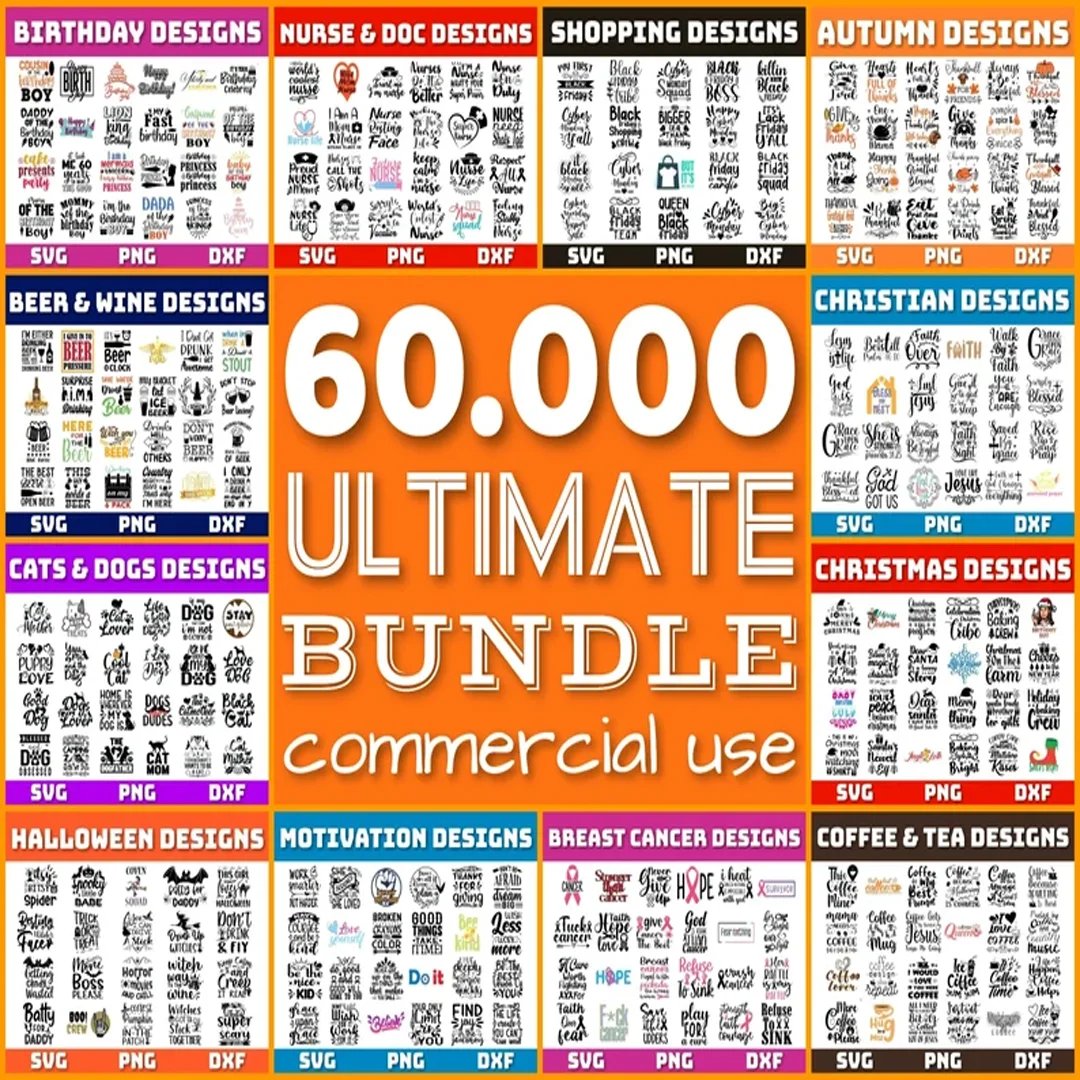 New 60000 SVG Bundle All-Inclusive - Perfect for Crafters & Designers ✨