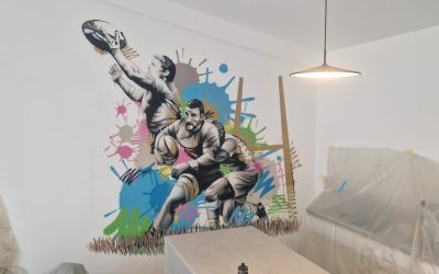 Une fresque murale dynamique : la passion du rugby immortalisée par Yep
