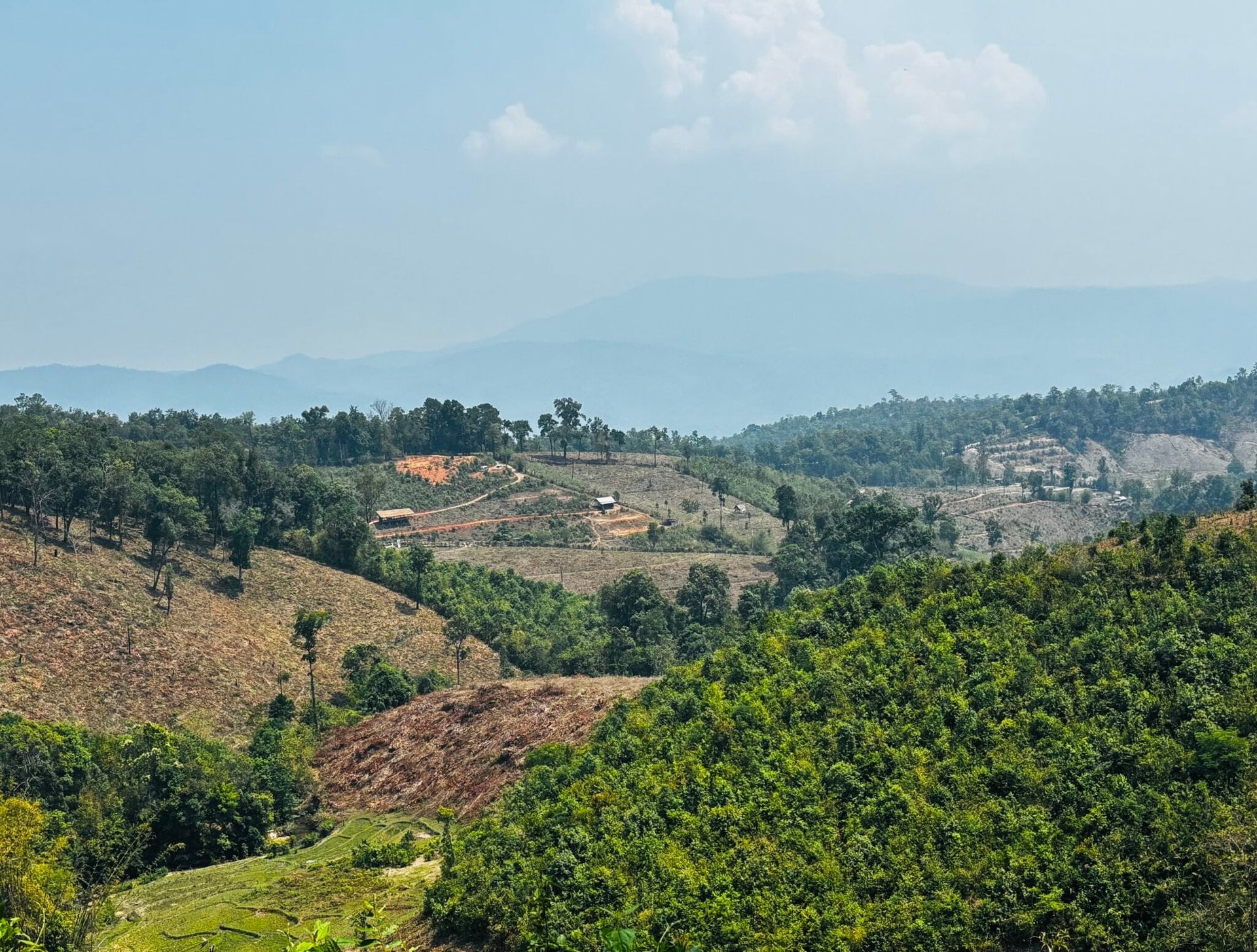 View over the hills and rice fields near Chiang Mai
